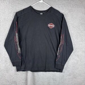 Harley-Davidson Long Sleeve Shirt Mens XL Black Double Sided Embroidered Tee